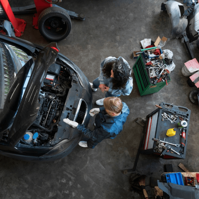 automobile workshop top view